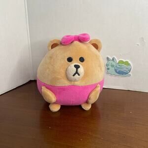 Line Friends Round Brown Bear Plush Choco Brown's younger sister Pink Dress